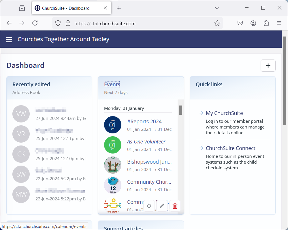 ChurchSuite Dashboard